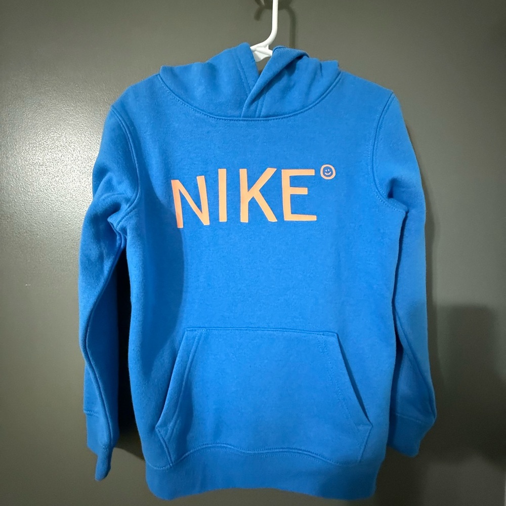 Nike Kids Bright Blue Hoodie with Orange Logo